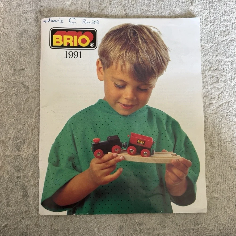 Vtg 1991 BRIO Wooden Train Set 100+pc Lot w/Crane Bridge Track Buildings Cars